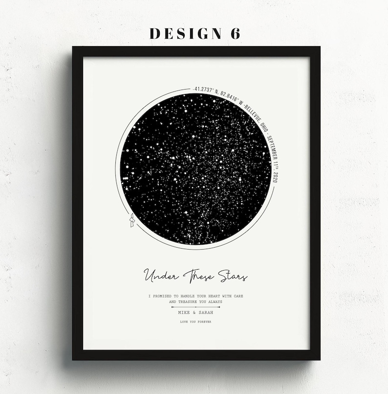 Star Map On Paper, Personalized Constellation Star Map, Custom Couple Anniversary Night Sky Map Picture, Rustic Home Décor Photo Star Prints Bild 7