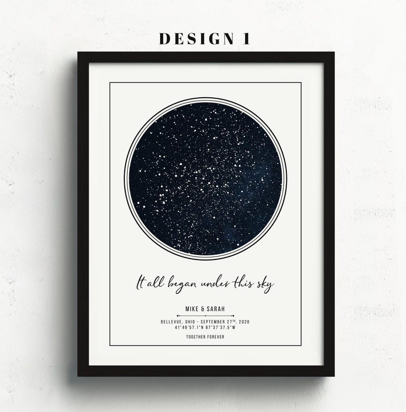 Star Map On Paper, Personalized Constellation Star Map, Custom Couple Anniversary Night Sky Map Picture, Rustic Home Décor Photo Star Prints Bild 2