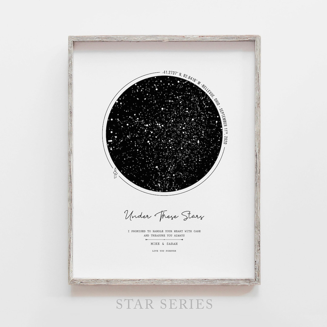 Custom Night Sky Print, Star Map by Date, Night Sky Map Gift for Her, 1st Anniversary Gift for ...