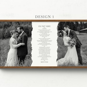 First Dance song lyric Gift for wedding and anniversary with custom photos. Its completely personalized unique wedding vows or song lyrics or any custom text, you can choose any fonts styles. This is a perfect framed wall art  print for new couple