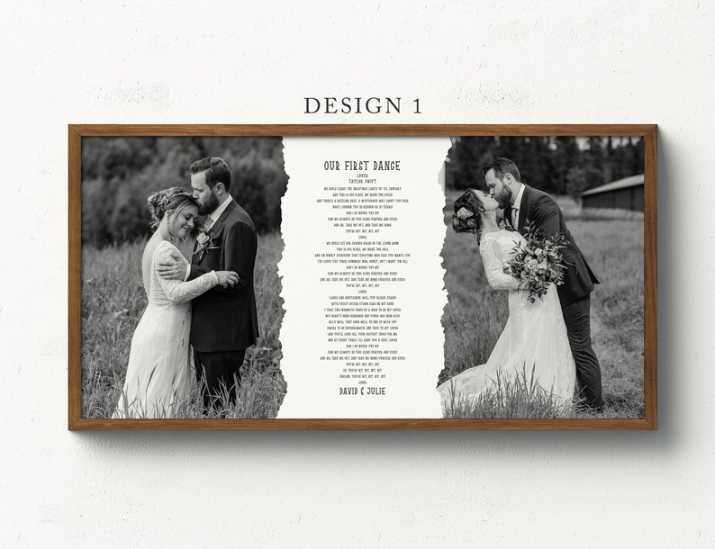First Dance song lyric Gift for wedding and anniversary with custom photos. Its completely personalized unique wedding vows or song lyrics or any custom text, you can choose any fonts styles. This is a perfect framed wall art  print for new couple