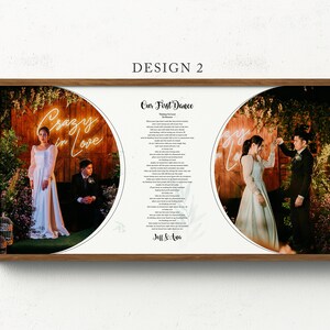 First Dance song lyric Gift for wedding and anniversary with custom photos. Its completely personalized unique wedding vows or song lyrics or any custom text, you can choose any fonts styles. This is a perfect framed wall art  print for new couple