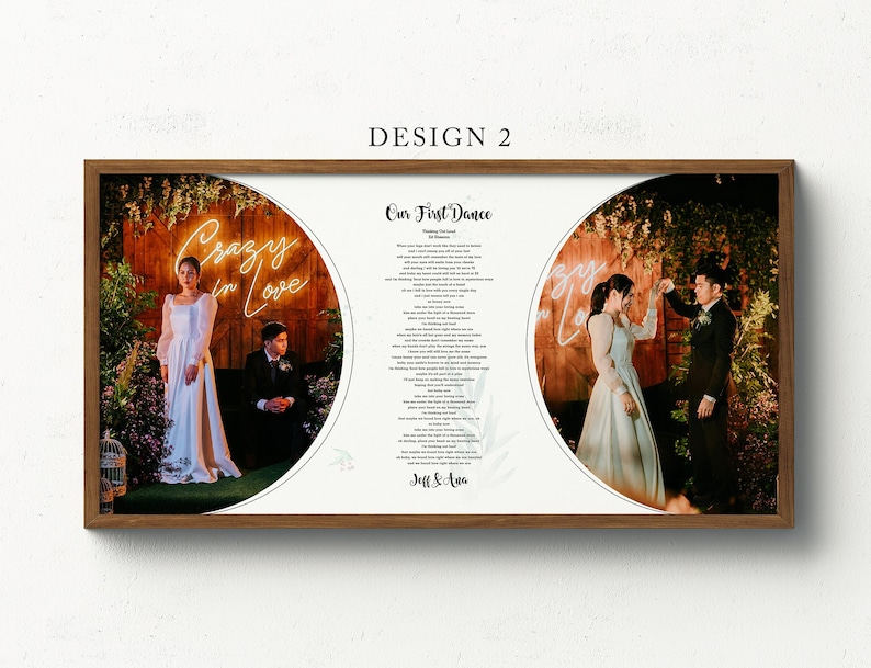 First Dance song lyric Gift for wedding and anniversary with custom photos. Its completely personalized unique wedding vows or song lyrics or any custom text, you can choose any fonts styles. This is a perfect framed wall art  print for new couple