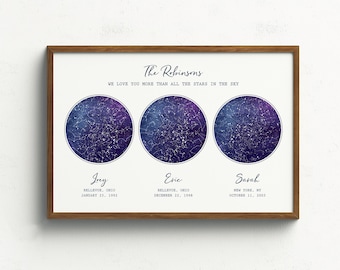 Our Family Star Map Prints, Personalized Custom Family Star Map Print, Constellation Star Map Print Gift for Dad, Star Gift for Grandparents