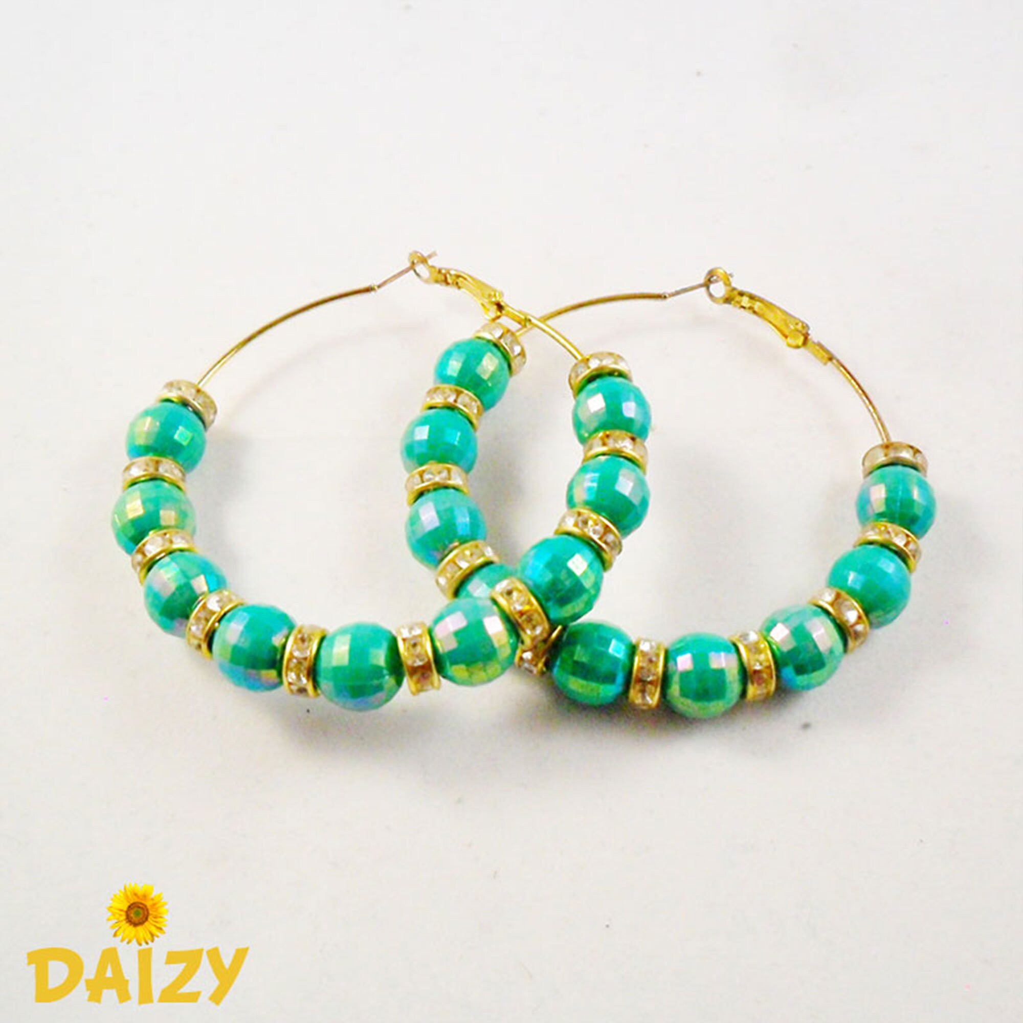 Green and gold hoop earrings Clearance