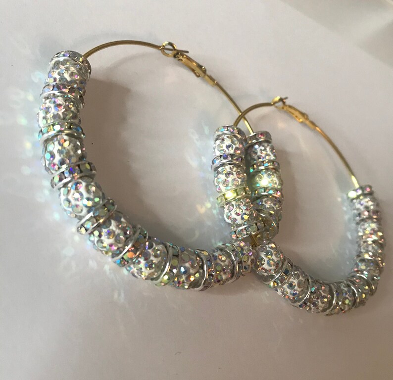 Super Sparkly Crystal Hoop Earrings Basketball Wives Inspired Etsy