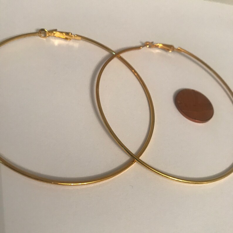 Plain gold hoop earrings 3 inch gold hoop earrings 76mm etsy