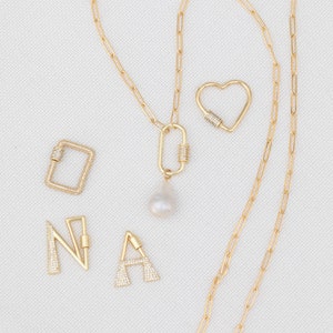 Customizable carabiner Necklace, Initial, Heart, Rectangle, or Paperclip Carabiner, Pearl or No Pearl Pendant