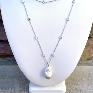 Pearl Pendent, Large Baroque Pearl, Single Pearl Necklace, Real Pearl,Long Pearl Necklace,Anniversary Gift,Wedding Jewelry