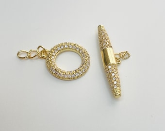 Toggle Clasp, Gold Toggle,Pearl Clasp, Sparkling Clasp, Bead Necklace Clasp