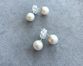 14k gold studs, AAA quality akoya pearl studs