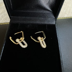 14K Gold Plated Link Earrings, Paperclip Earrings, Dangle Chain Earrings