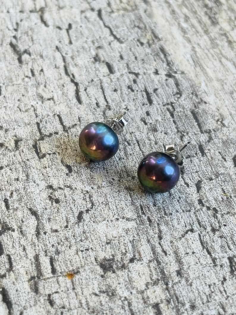 Real Pearl Earrings Silver Blue Pearl Studs Sterling Silver | Etsy