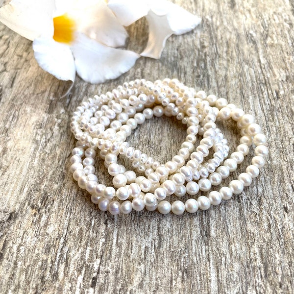 White Pearl Bracelets,Real Pearls, Single Row Bracelet, Layering Bracelets,Stretch Bracelet for Wedding/ Bridal Party/Bridesmaid Accessory