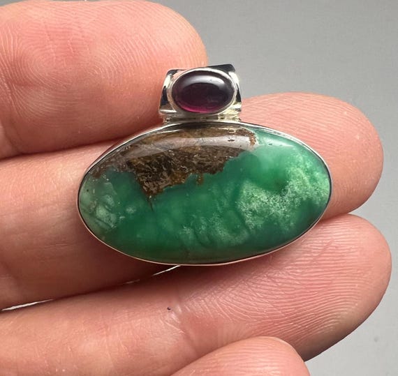 Chrysoprase and Garnet .925 Sterling Silver Pendant