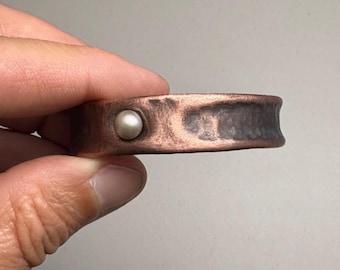 One of a Kind Copper Cuff Bracelet with Pearl - Air Chasing Design