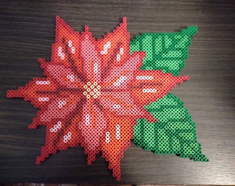 Christmas Poinsettia Flower Perler Bead Art