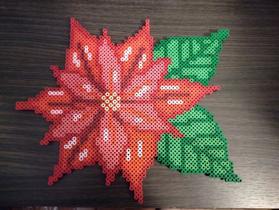 Christmas Poinsettia Flower Perler Bead Art