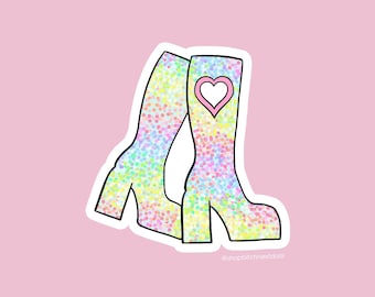 Sabrina Carpenter Inspired Faux Glitter Heart Boots Waterproof Sticker - Short N Sweet Sticker, Gifts for Her, Swiftie Gift, Pop Culture