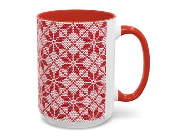 Nordic Knit Mug, Eight-Pointed Star Design, Folk Art Inspired