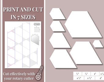 Printable English Paper Piecing Jewel Templates – 7 Sizes, Easy Straight-Line Cutting (Digital Download PDF)