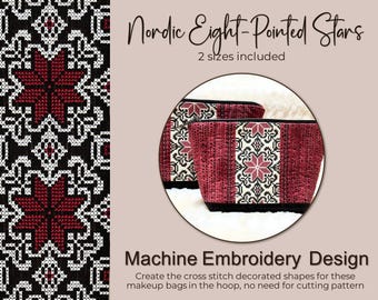 Nordic Star Cross Stitch Pouch Machine Embroidery Design - 2 Sizes (Digital Download)
