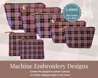 Gingham Pouch Machine Embroidery Design – Makeup Bag, 5 Sizes (Digital Download)