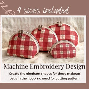 Nécessaire parcialmente em xadrez vichy – Desenho de bordado à máquina para bolsa de maquiagem, 4 tamanhos (Download digital) (Criada pela Ordinary Sewing)