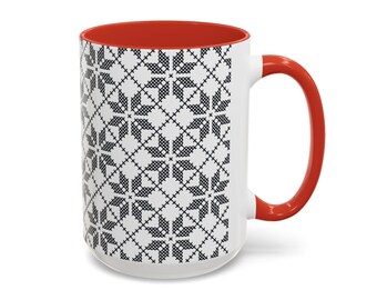 Scandinavian Cross Stitch Mug, Nordic Folk Art Embroidery Design