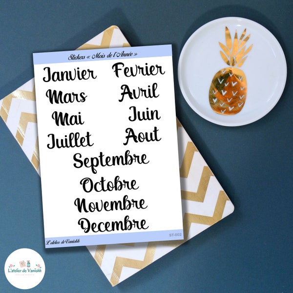 Stickers "Mois de l'Année" pour bullet journal, scrapbooking, planner, agenda.