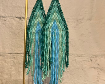 Multi blue fringe earrings