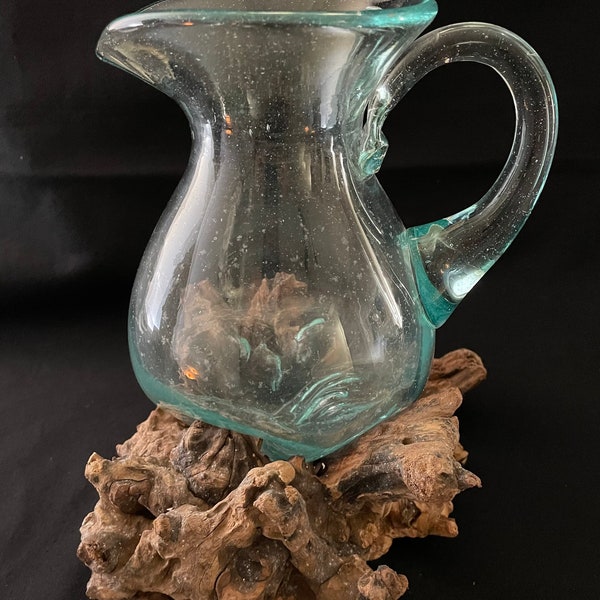 Blown glass on driftwood pitcher