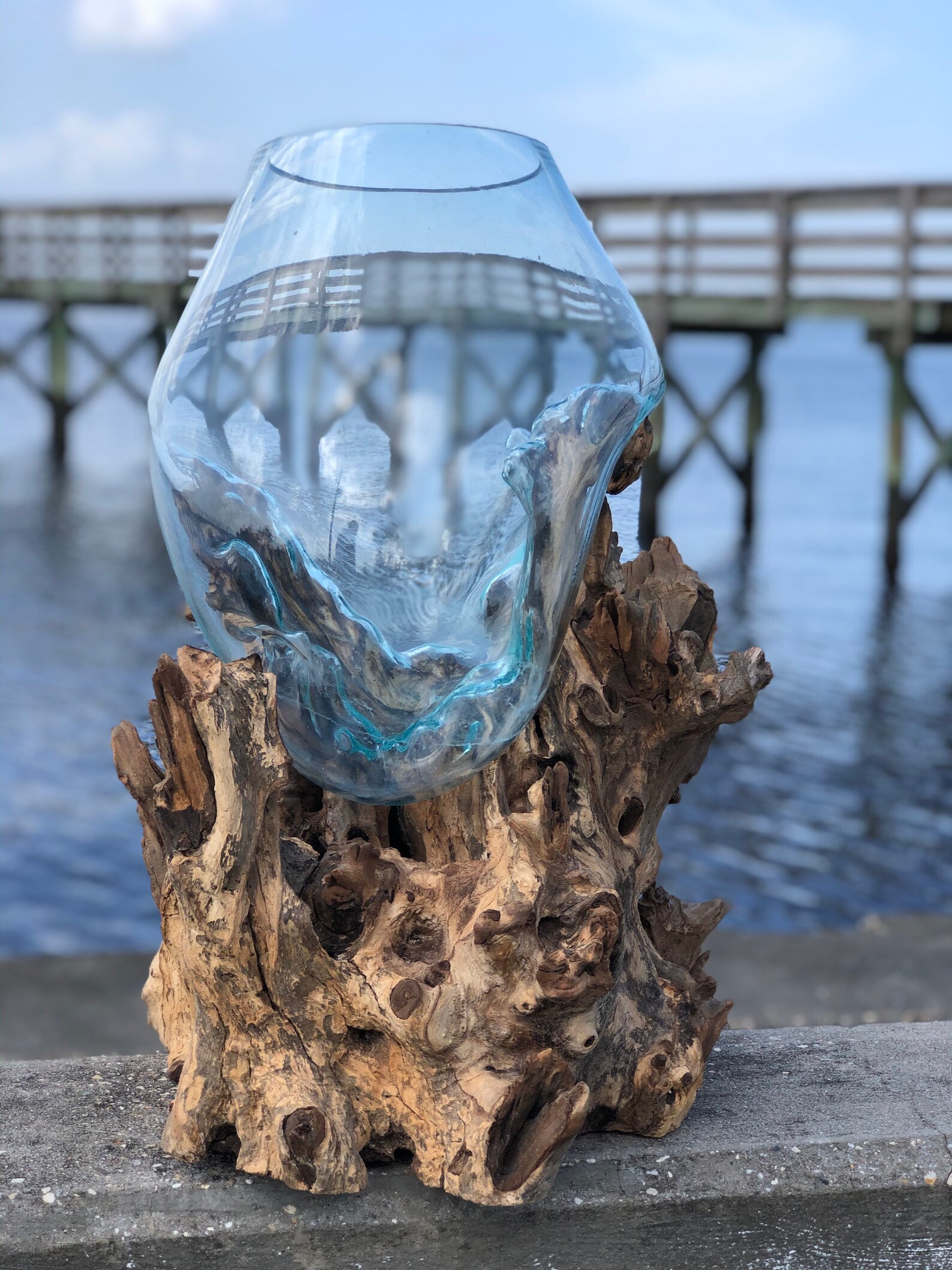 Blown glass on driftwood base Etsy