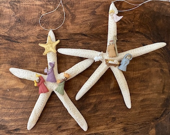 Starfish Nativity & Three Wise men ornaments set of 2