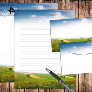 Juego de sobres estacionarios paisaje de verano-2, papelería Papel de escritura de cartas imprimible, papel forrado sin forrar y sobre
