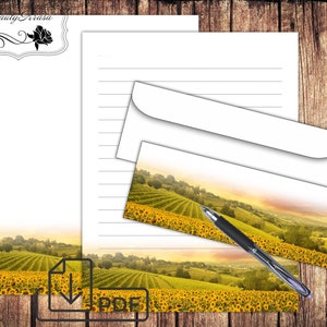 Stationary envelope set sunflower landscape,stationery Printable Letter Writing paper,lined unlined paper&envelope