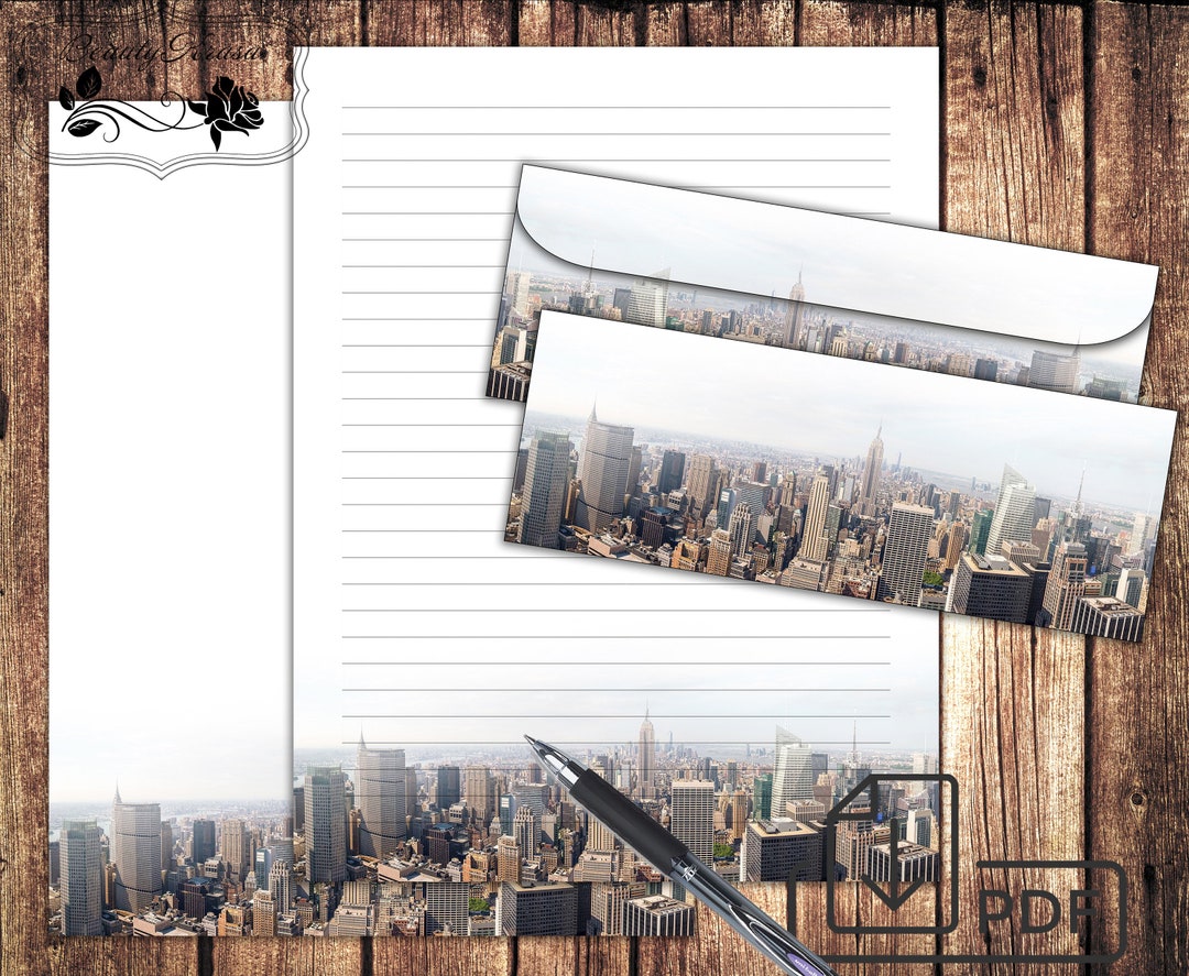 Printable Letter Writing Paper,stationery Set Modern City,lined Unlined