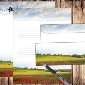 Sobre estacionario conjunto paisaje de verano, papelería Papel de escritura de carta imprimible, papel sin forrar y sobre