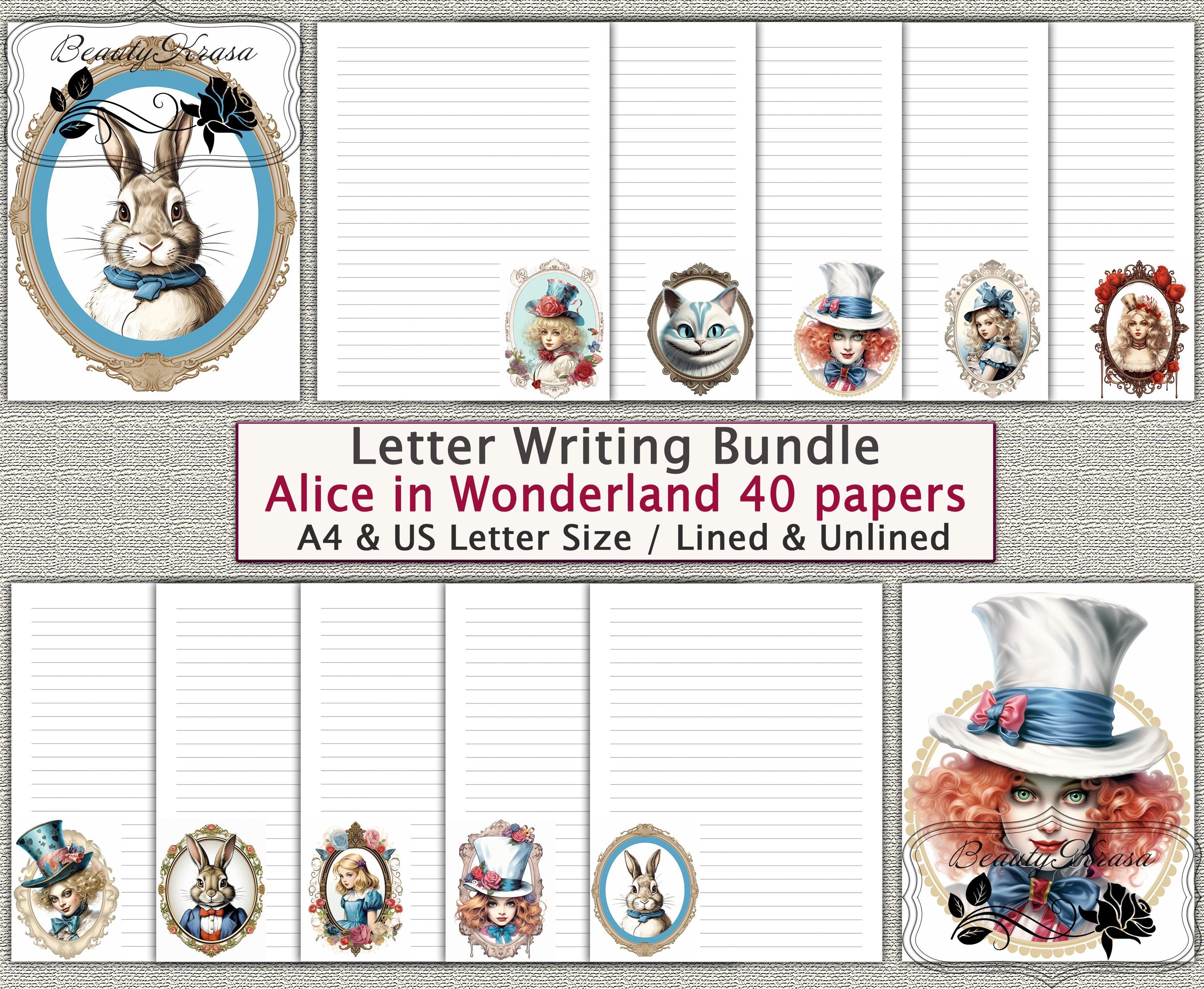 Letter Writing Bundle,alice in Wonderland Digital Pdf Stationery Set ...