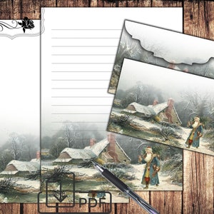 Vintage Weihnachten Briefpapier liniertes Papier & Umschlag