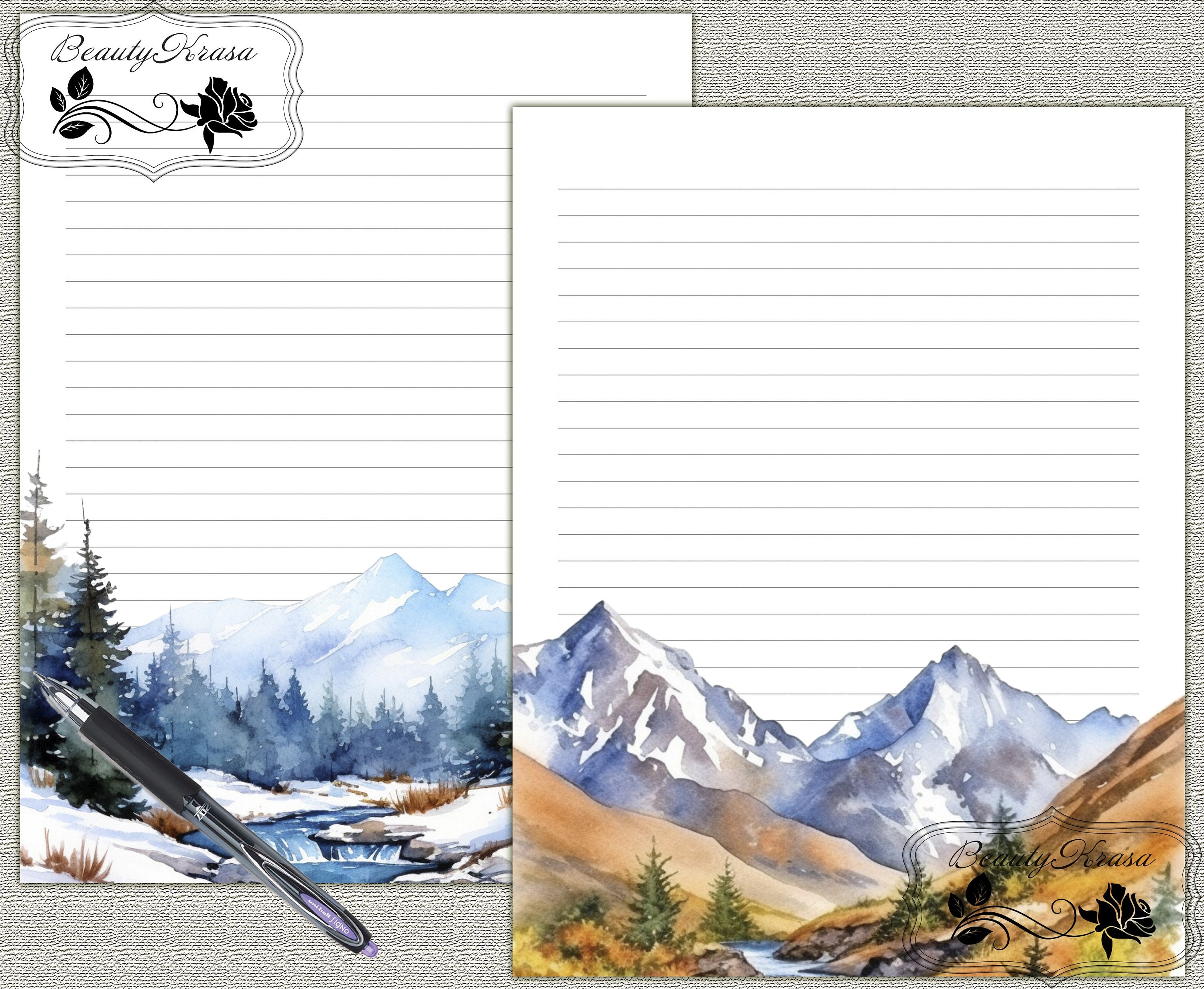 Letter Writing Bundleprintable Pdf Stationery Set Mountain - Etsy