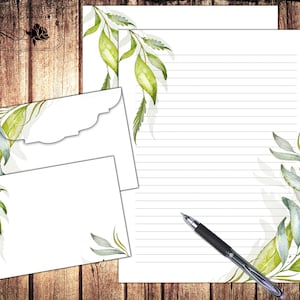 Juego de escritura de cartas estacionarias, papel de decoración de hojas, descarga botánica de papel forrado sin forro y sobre