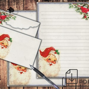 Imprimible Vintage Christmas Stationary digital set, escritura de cartas forrada de papel y sobre