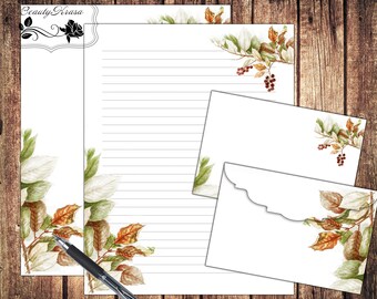 Stationary letter writing set,autumn leaves paper,Botanical Stationary download unlined lined paper&Envelope