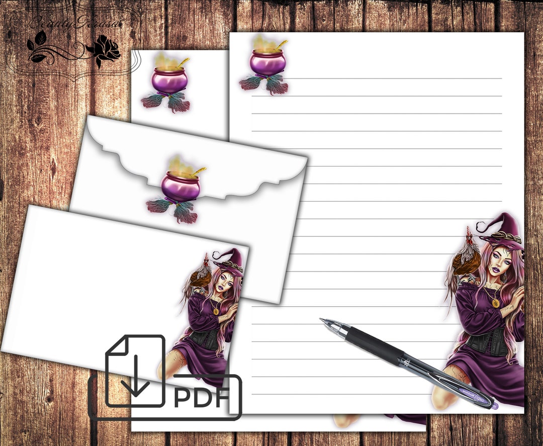 Printable Stationery Halloween Set Witch,letter Writing Holidays Paper ...