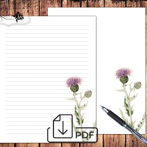 Vintage Wildflowers Printable Stationery,Letter Writing set watercolor flowers,unlined lined paper