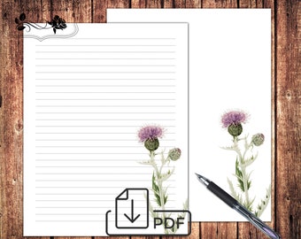 Vintage Wildflowers Printable Stationery,Letter Writing set watercolor flowers,unlined lined paper