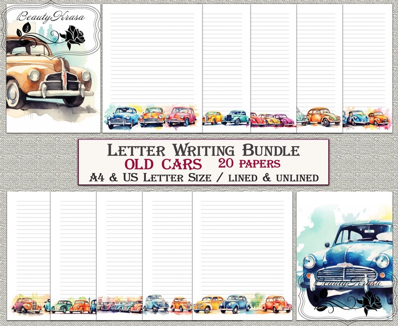 Letter Bundle Writing Stationery Set,printable Stationary Old Cars ...