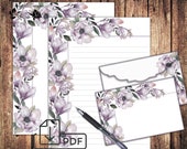 Stationary set,printable letter writing paper&envelope Floral decor