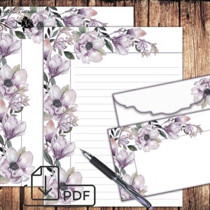 Stationary set,printable letter writing paper&envelope Floral decor